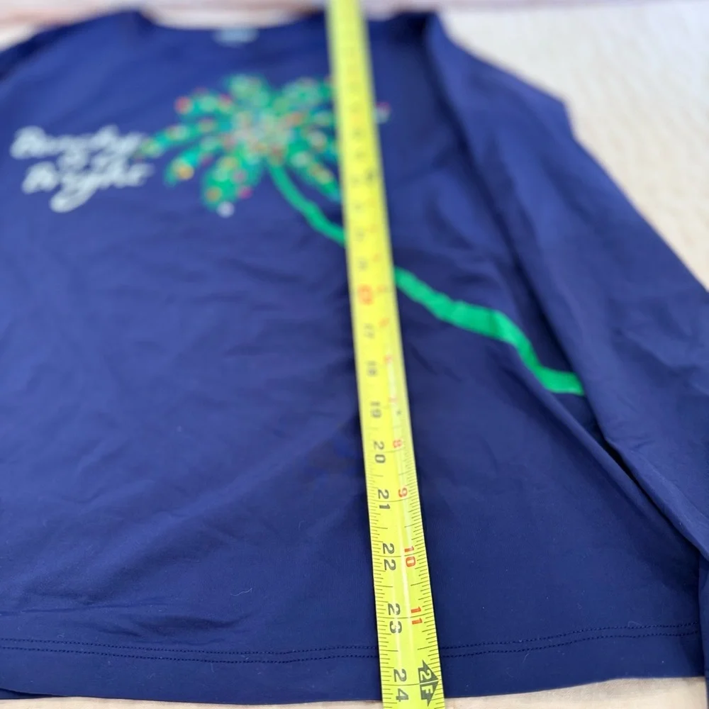 🎄Palm Tree Sequins ‘Beachy n Bright’ Swim Top Rash Guard XL Beach Land’s End